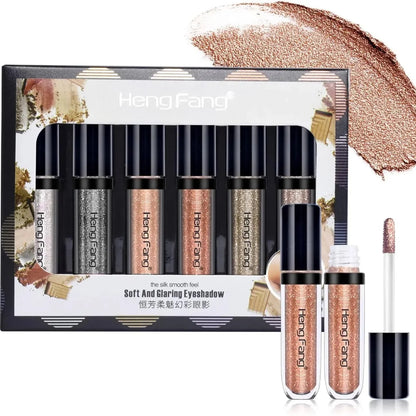 HENG FANG 6 Pcs Liquid Diamond Glitter Eyeshadows Set – Waterproof, Long-Lasting, Vibrant Colors with Lightweight Texture for Bold & Sparkling Eye Makeup