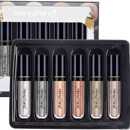 HENG FANG 6 Pcs Liquid Diamond Glitter Eyeshadows Set – Waterproof, Long-Lasting, Vibrant Colors with Lightweight Texture for Bold & Sparkling Eye Makeup