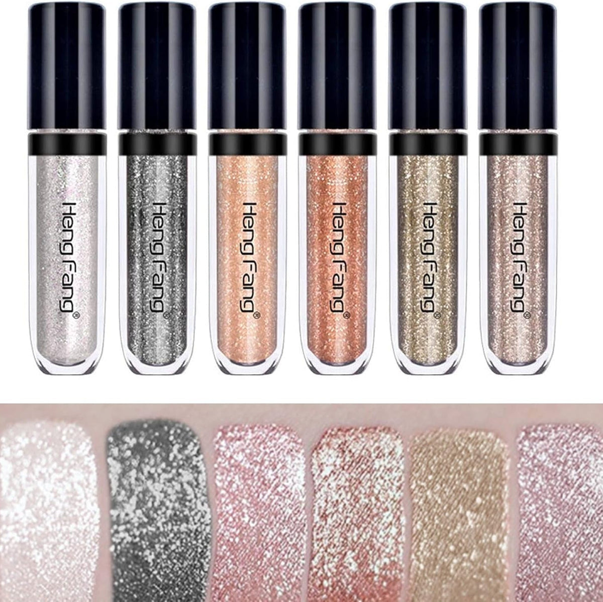 HENG FANG 6 Pcs Liquid Diamond Glitter Eyeshadows Set – Waterproof, Long-Lasting, Vibrant Colors with Lightweight Texture for Bold & Sparkling Eye Makeup