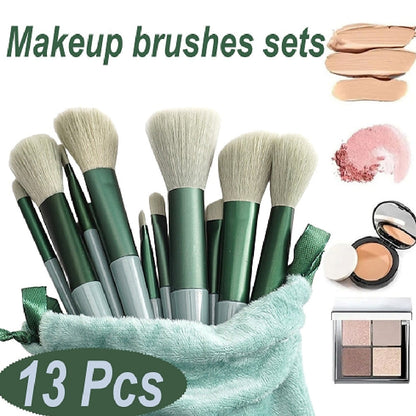 13 Piece Makeup Brush Set With Matching Storage Pouch Professional Soft Bristles For Blending Contouring And Daily Use | Random Color
