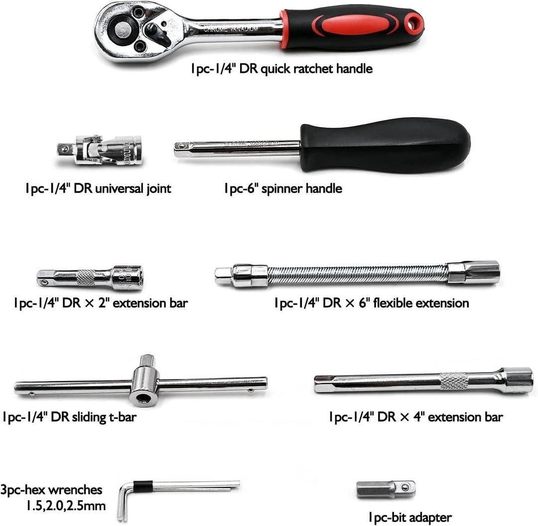 46 Pcs Socket Wrench Tool Set with Storage Case Perfect for Mechanical, Automotive, And DIY Home Repair Tasks