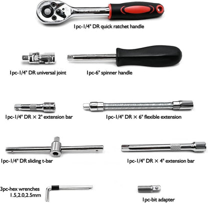 46 Pcs Socket Wrench Tool Set with Storage Case Perfect for Mechanical, Automotive, And DIY Home Repair Tasks