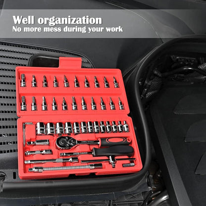 46 Pcs Socket Wrench Tool Set with Storage Case Perfect for Mechanical, Automotive, And DIY Home Repair Tasks