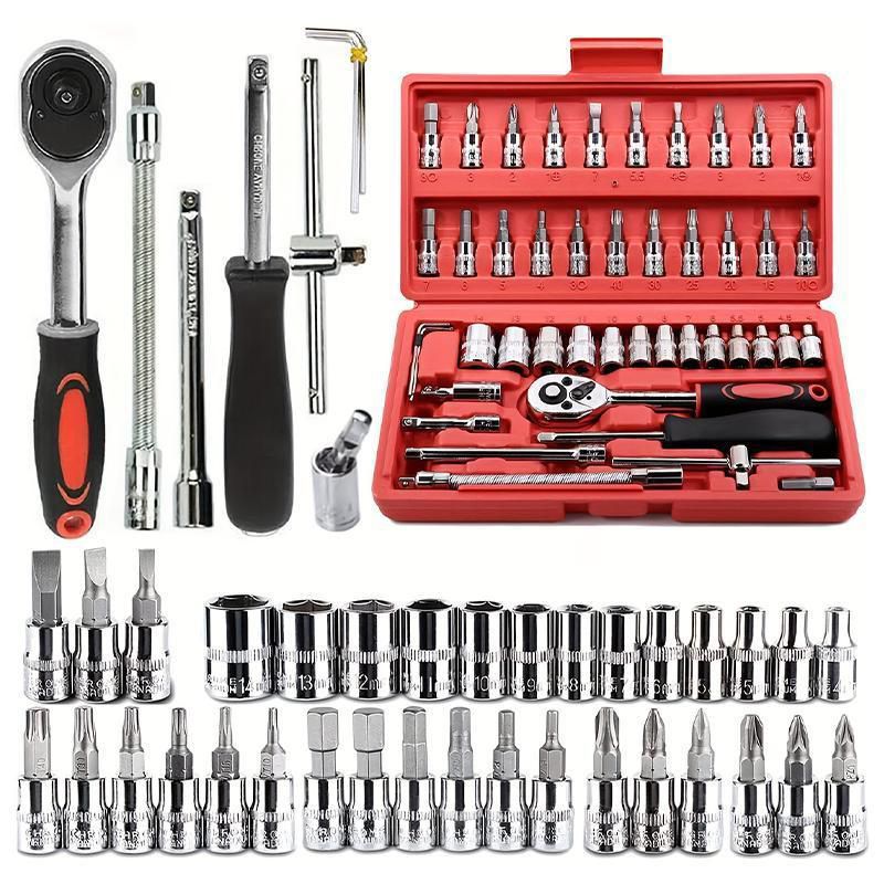 46 Pcs Socket Wrench Tool Set with Storage Case Perfect for Mechanical, Automotive, And DIY Home Repair Tasks