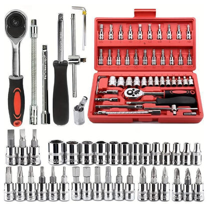 46 Pcs Socket Wrench Tool Set with Storage Case Perfect for Mechanical, Automotive, And DIY Home Repair Tasks