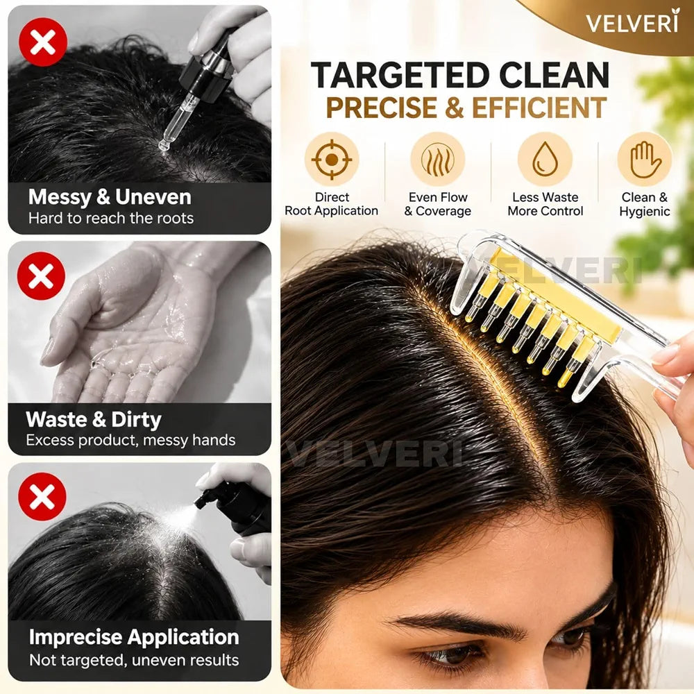 3-in-1 Hair Oil Applicator Comb | Refillable Oil Dispenser + Scalp Massager | Premium Hair Care Brush